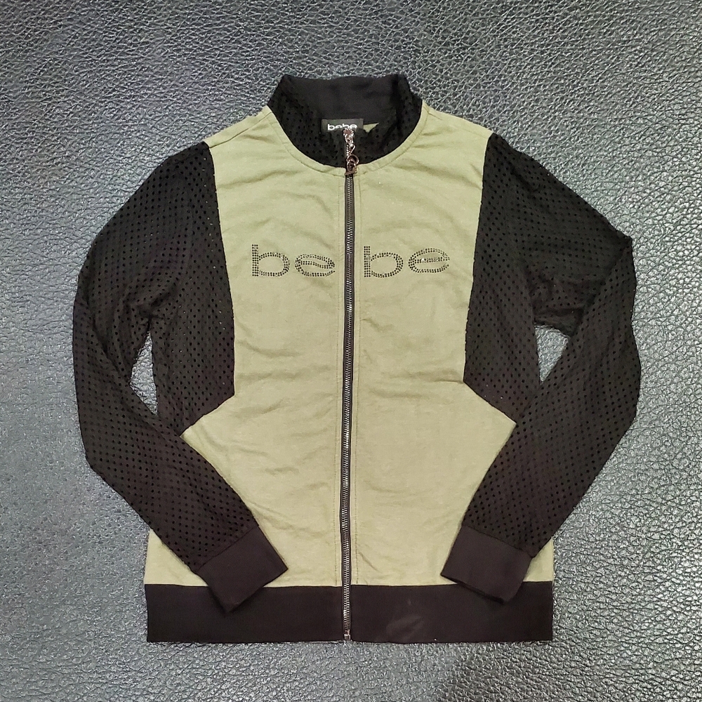 Bebe Studded Logo Beetle/Black Mesh Full Zip Jacket - M/L